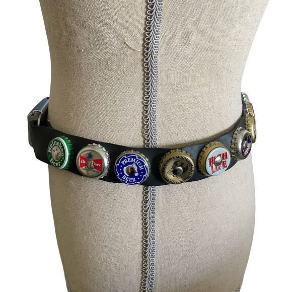 Vintage Rubber Bottle Cap Seatbelt Belt with Silver Accents Black main image 6